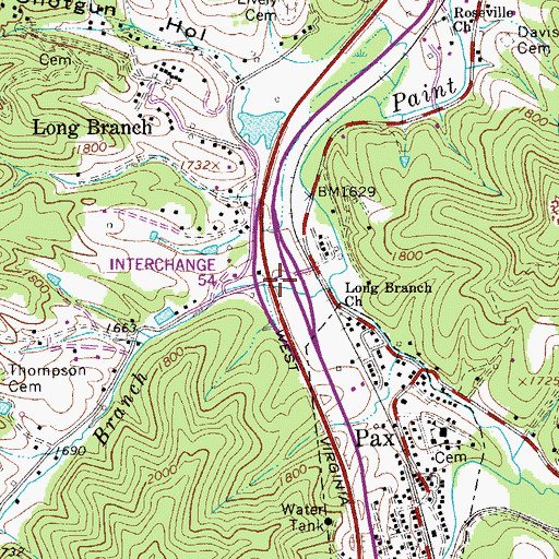 Topographic Map of Interchange 54, WV