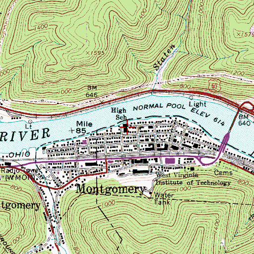 Topographic Map of Montgomery Middle School (historical), WV