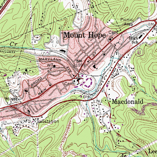Topographic Map of Mount Hope Middle School (historical), WV