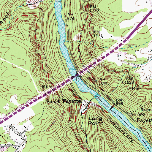 Topographic Map of New River Gorge Bridge, WV