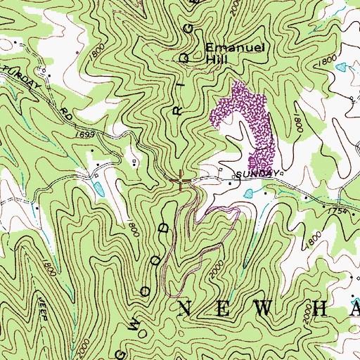 Topographic Map of Nicholas Gap, WV