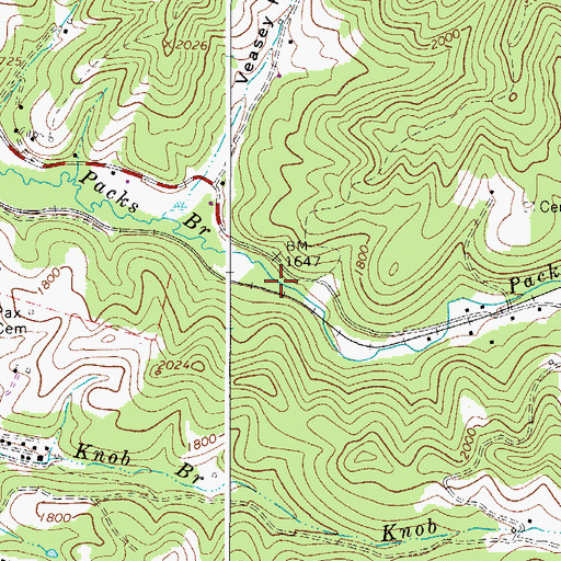 Topographic Map of Packs Branch School (historical), WV