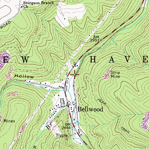Topographic Map of Sievy Bridge (historical), WV