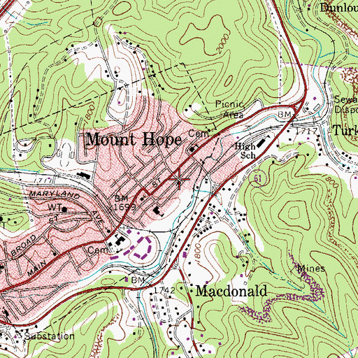 Topographic Map of First Baptist Church, WV