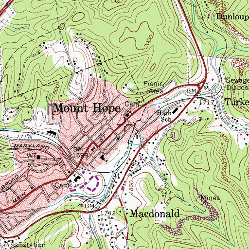 Topographic Map of First Union Baptist Church (historical), WV