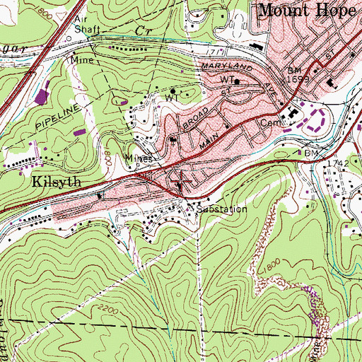 Topographic Map of Kilsyth Baptist Church, WV