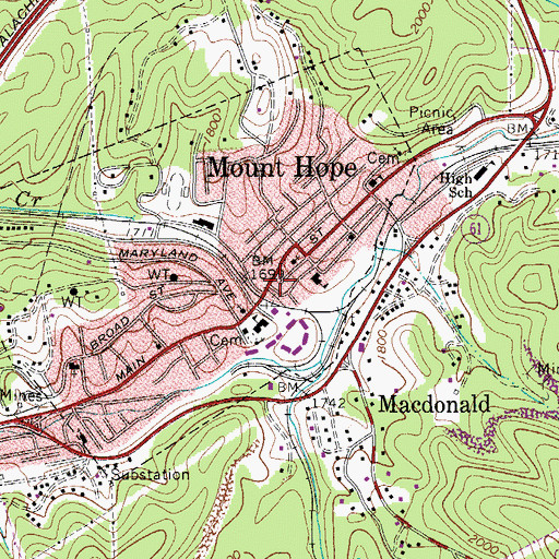 Topographic Map of Mount Hope Presbyterian Church, WV