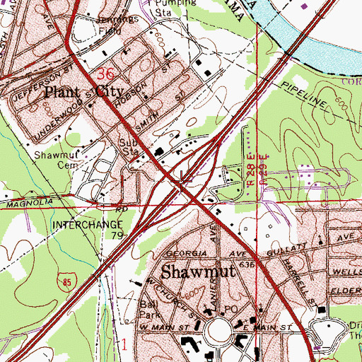 Topographic Map of Interchange 79, AL