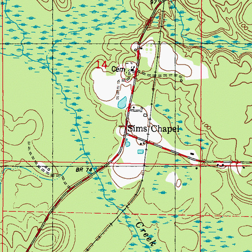Topographic Map of Sims Chapel, AL