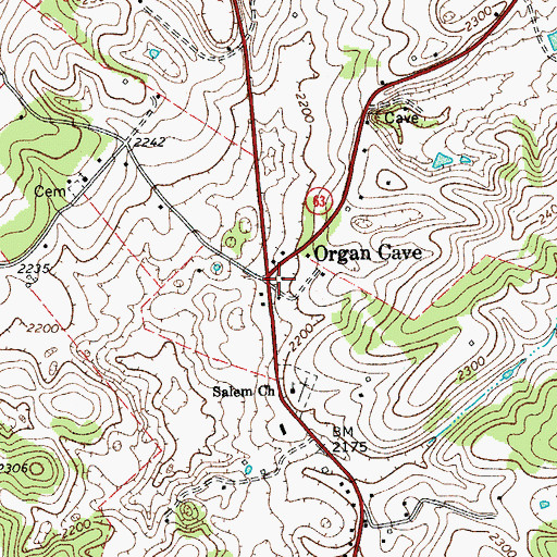 Topographic Map of Organ Cave School (historical), WV