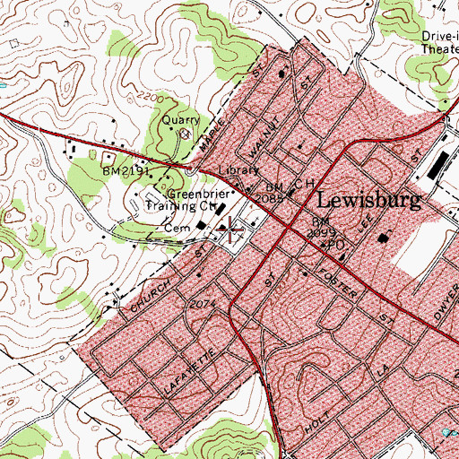 Topographic Map of South Church Street Historic District, WV