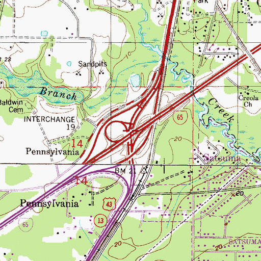 Topographic Map of Interchange 19, AL
