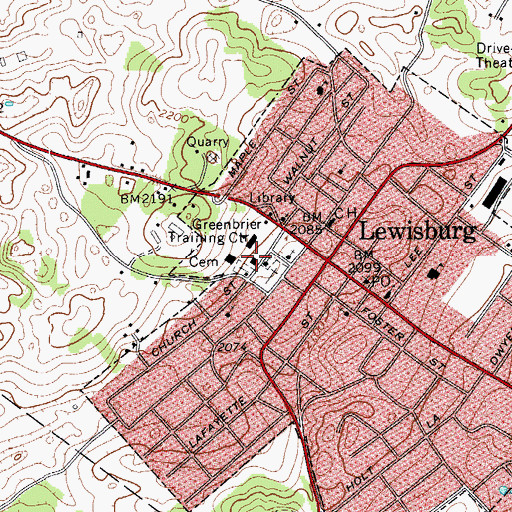 Topographic Map of Greenbrier College for Women (historical), WV