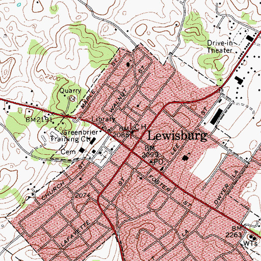 Topographic Map of Greenbrier County Courthouse, WV