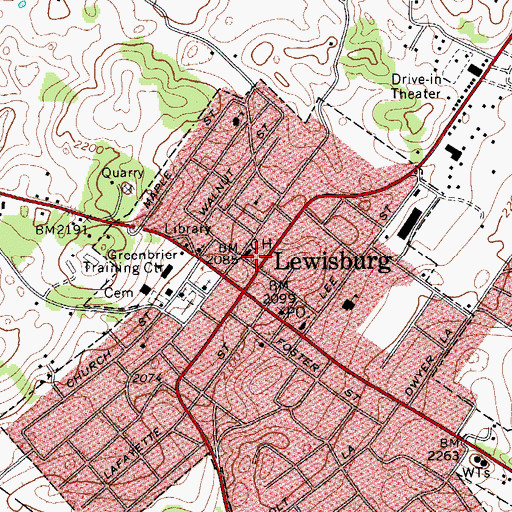 Topographic Map of Lewis Spring, WV