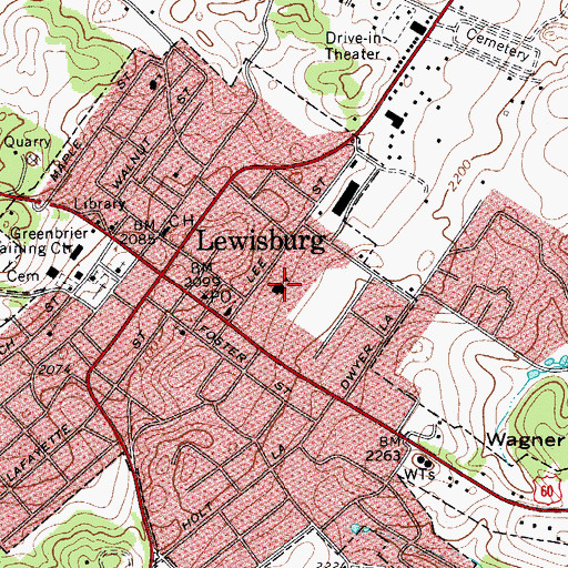 Topographic Map of Lewisburg High School (historical), WV