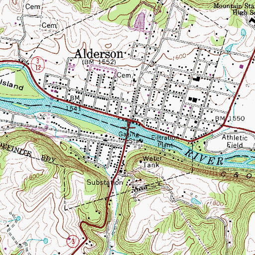 Topographic Map of Aldersons Ferry (historical), WV