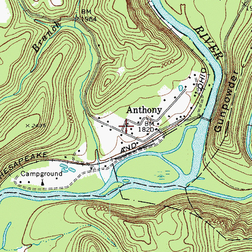 Topographic Map of Anthony Baptist Church, WV