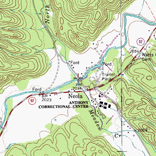 Topographic Map of Middle Fork Anthonys Creek, WV