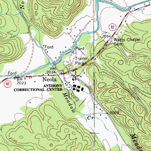 Topographic Map of Neola Church of God, WV