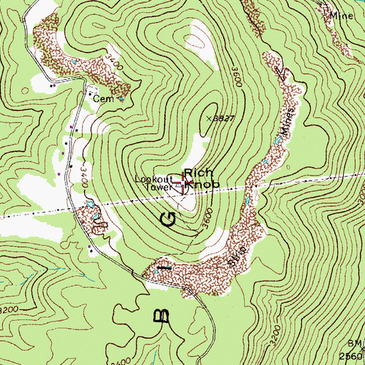 Topographic Map of Rich Knob Lookout Tower, WV