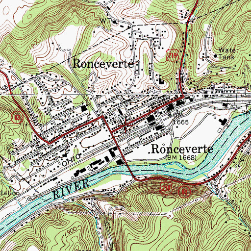 Topographic Map of Ronceverte Baptist Church, WV