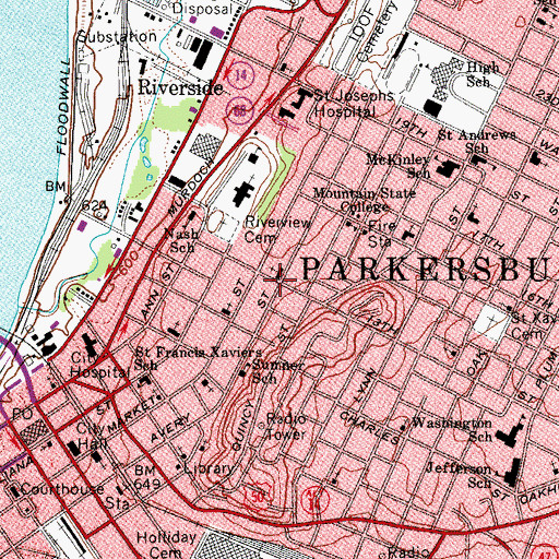 Topographic Map of Avery Street Historic District, WV