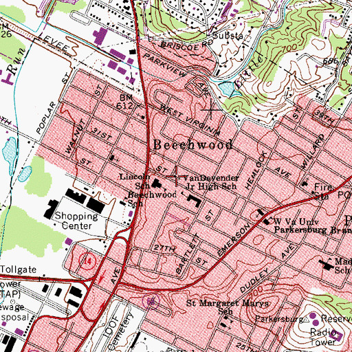 Topographic Map of Beechwood Heights Church of Christ, WV