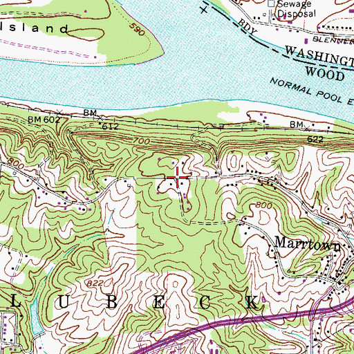 Topographic Map of Blennerhassett Heights, WV