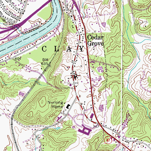 Topographic Map of Cedar Grove Elementary School (historical), WV