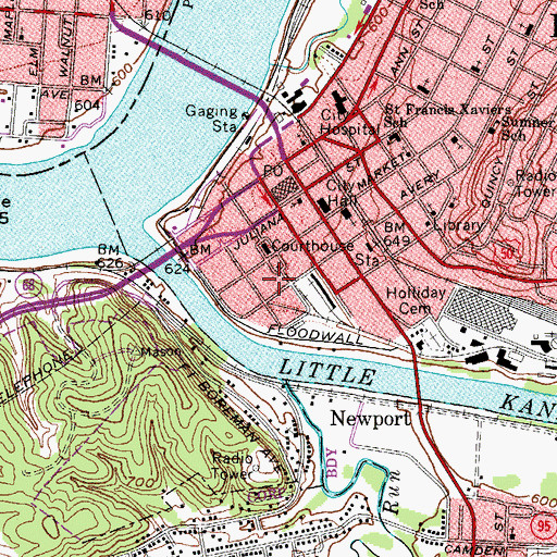 Topographic Map of Parkersburg Fire Department Station 1, WV