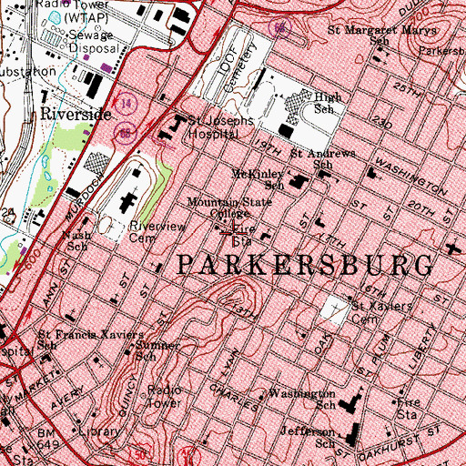 Topographic Map of Parkersburg Fire Department Station 2, WV