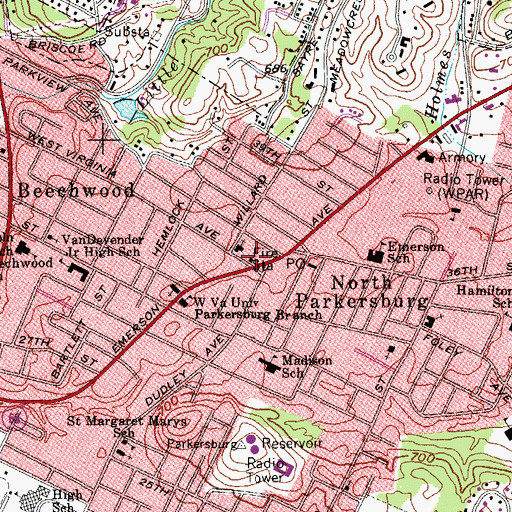 Topographic Map of Parkersburg Fire Department Station 4, WV