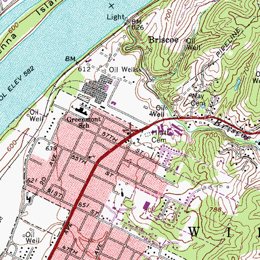Topographic Map of Grand Central Church of Christ, WV