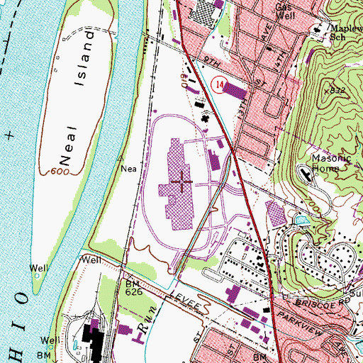 Topographic Map of Grand Central Mall Shopping Center, WV
