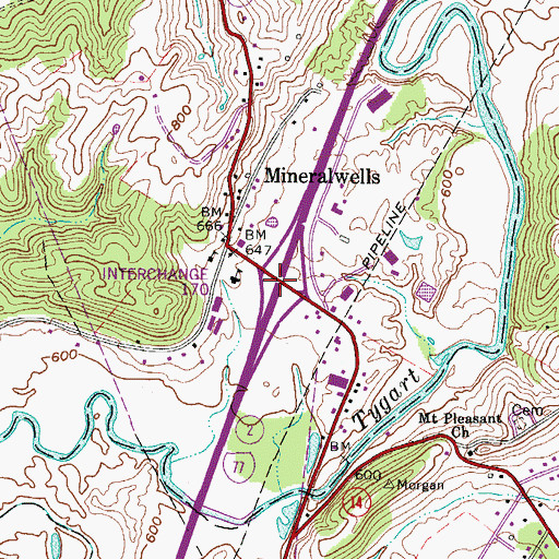 Topographic Map of Interchange 170, WV