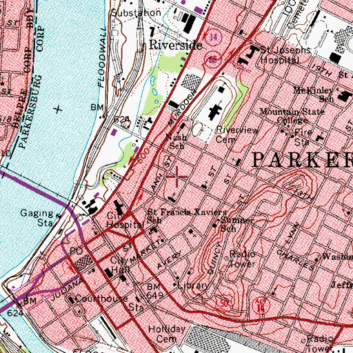 Topographic Map of Julia-Ann Square Historic District, WV