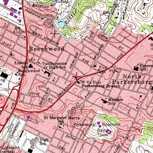 Topographic Map of North Parkersburg Baptist Church, WV