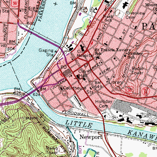 Topographic Map of Parkersburg City Hall, WV