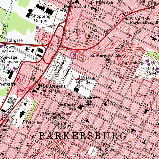 Topographic Map of Parkersburg High School, WV