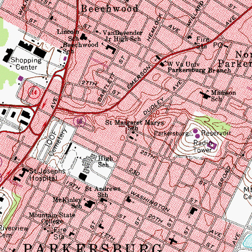 Topographic Map of Parkersburg Medical Park, WV