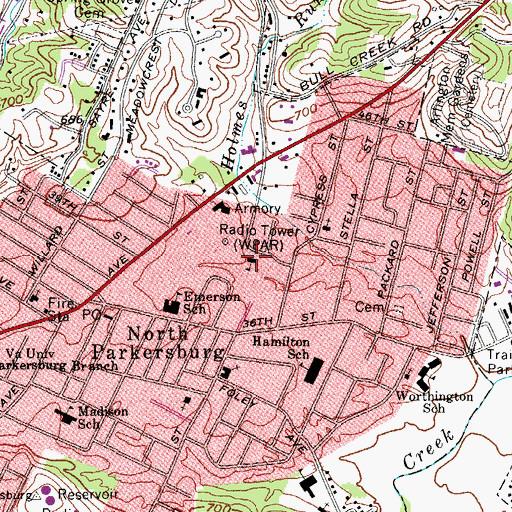 Topographic Map of Parkersburg Academy, WV