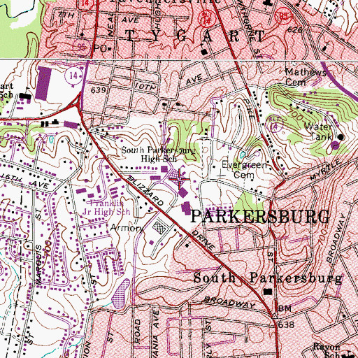 Topographic Map of Parkersburg South High School, WV