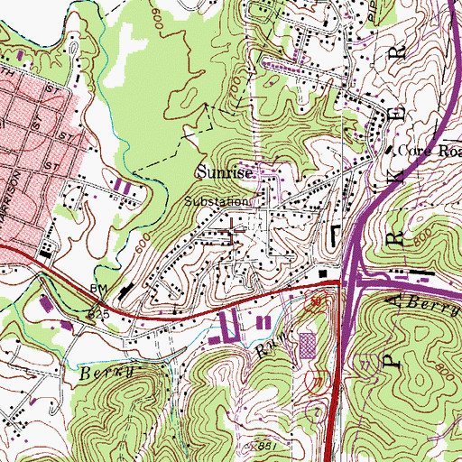 Topographic Map of Sunrise Baptist Church, WV