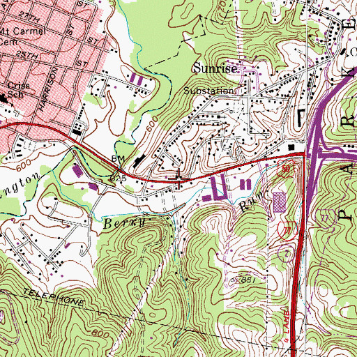 Topographic Map of Sunrise Church of Christ, WV