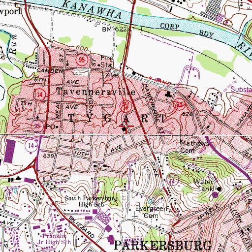 Topographic Map of Tavennerville Elementary School (historical), WV
