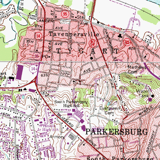 Topographic Map of Tenth Avenue Church of God, WV