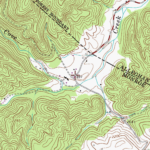 Topographic Map of Cove Creek School (historical), WV