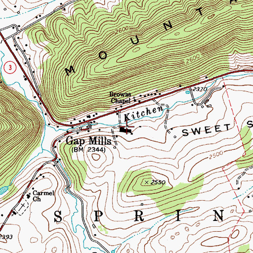 Topographic Map of Gap Mills Elem/Jr High School (historical), WV