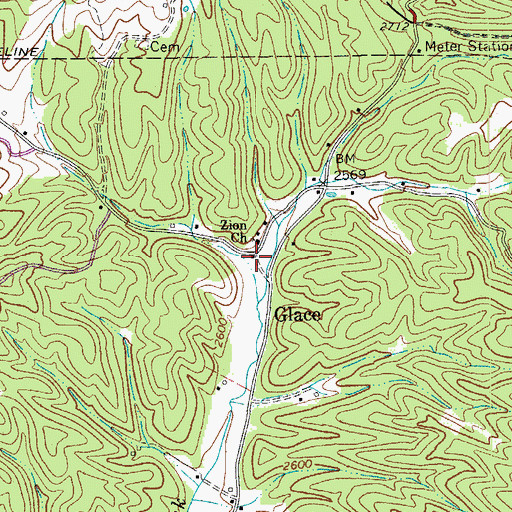 Topographic Map of Glace School (historical), WV